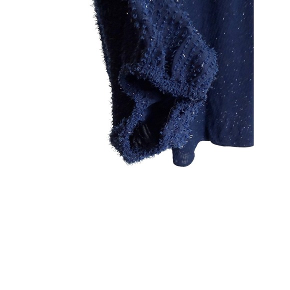 NINE WEST Sparkly Blue High Collared Top Large Long Sleeves Lined Keyhole - Picture 4 of 8